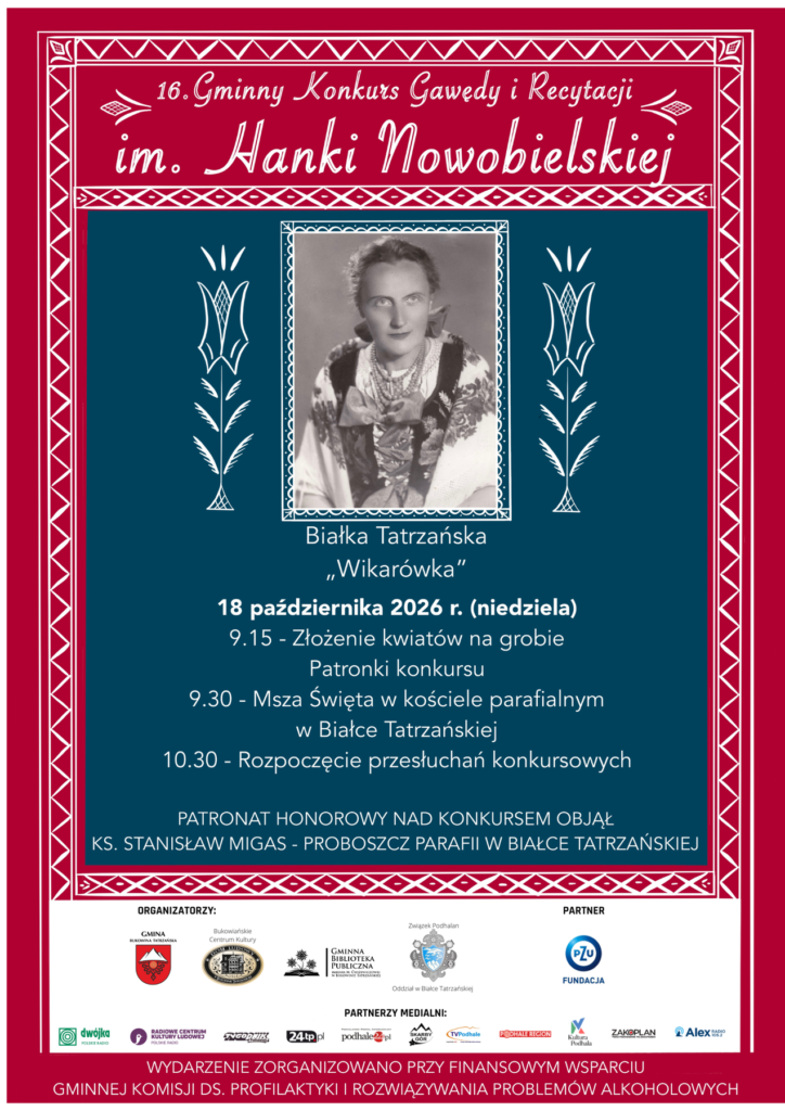 konkurs gawędy - Oficjalny plakat konkursu gawędy i recytacji w Białce Tatrzańskiej 18 października 2026