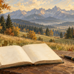Harenda Zakopane - malarska ilustracja książki i pióra na tle jesiennego krajobrazu Podhala i Tatr