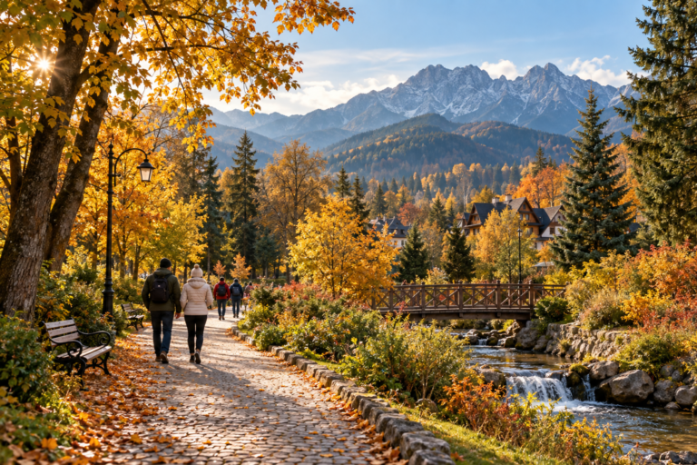 Zakopane jesienią - ilustracja spokojnego spaceru wśród złotych drzew